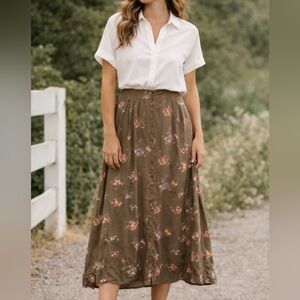 Express Women Skirt Size L Vintage Floral Midi Cottagecore Boho 90s Romantic